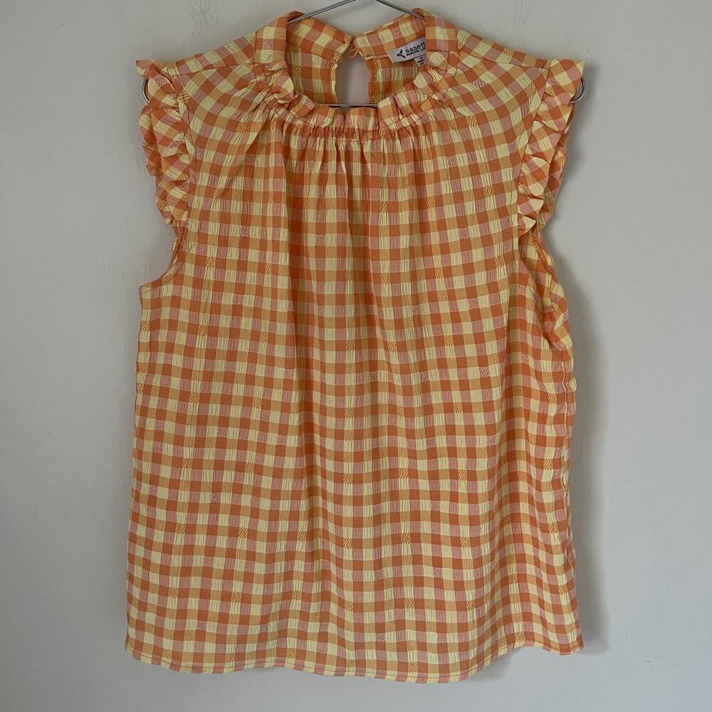 Nanette Lepore Gingham Print Top In Tangerine Yellow Women's size S
